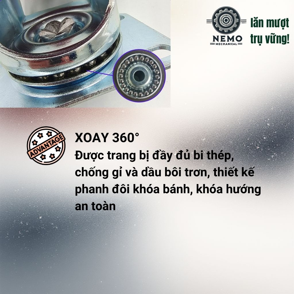 Bánh Xe PU Cốt Sắt Tải Trung – Siêu Bền, Kháng Dầu Mỡ (D75, D100, D125)